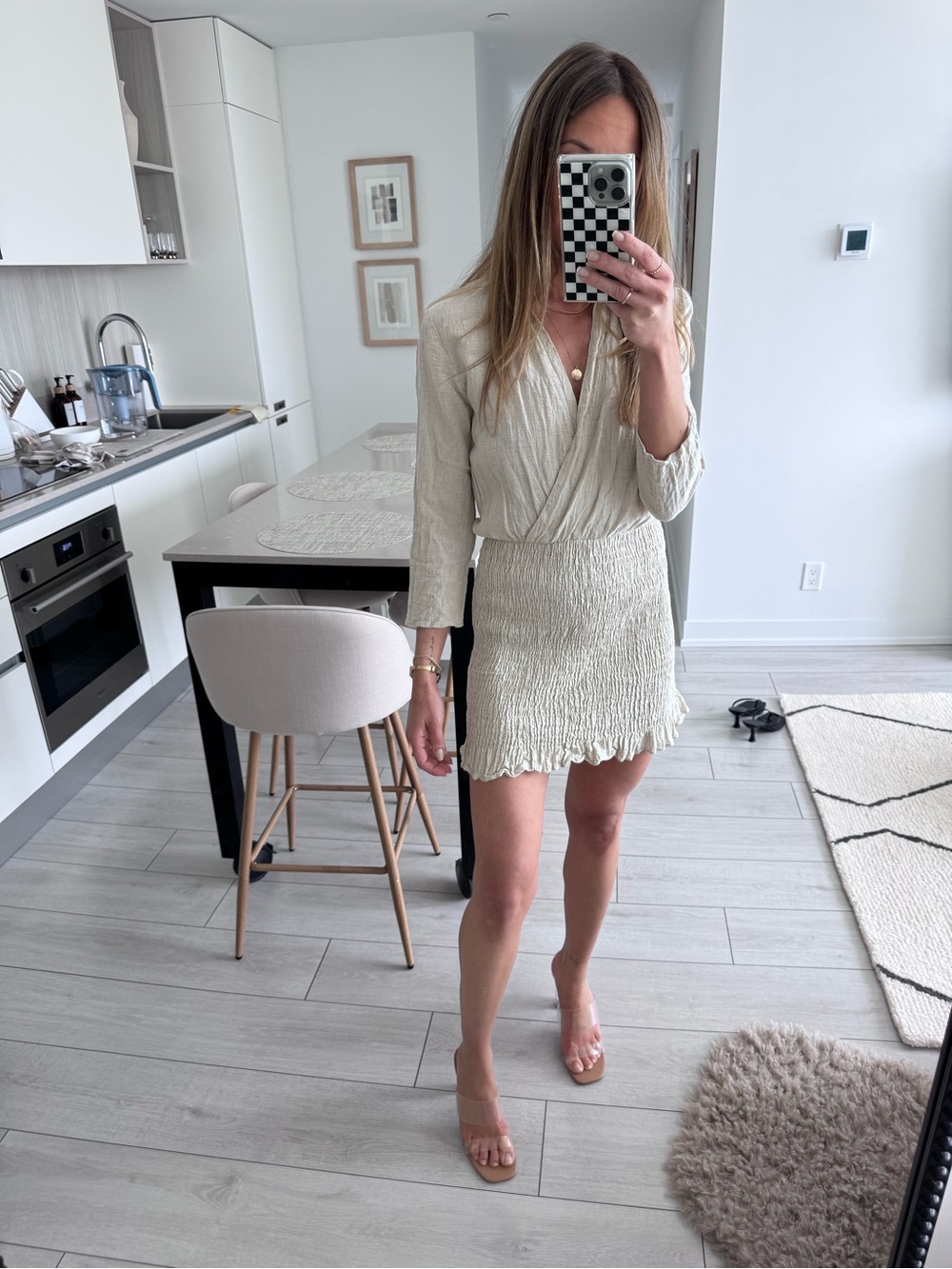 Zara Cream Textured Wrap-Style Mini Dress